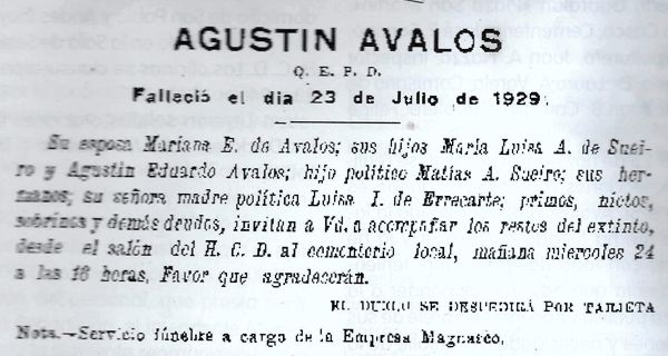 Necrológicas Agustín Ávalos